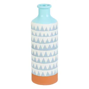 Blue And White Triangle Stripe Elegant Simple Fresh Creative Fasion Ceramic Flower Vase For Living Room thumbnail-5