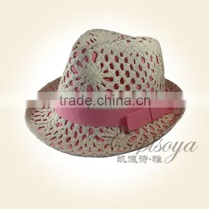 2015 Young Lady Hat Fashion Woven Paper Hat Cute White Pink Top Hat thumbnail-1