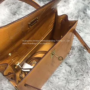 Kelly Bag Women's One-Shoulder Diagonal Bag 2022 New Trendy Crocodile Leather Platinum Bag thumbnail-3