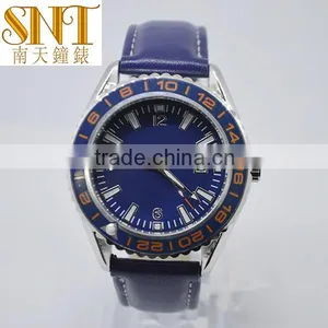 Man Watch Auto Date Dark Blue Japan Movt Quartz Leather Wrist Watch OEM thumbnail-1
