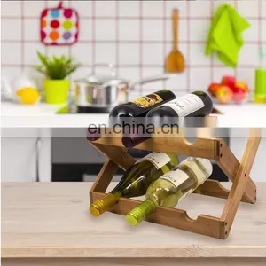 Hotel Furniture Wine Bottle Rack Decoration Creative Bamboo Folding Red Wine Display Storage Rack Pantry Organizer thumbnail-2
