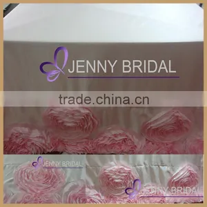 TC107C Factory Supplier Blush Pink Satin Ruffle Rosette Table Cloth thumbnail-1