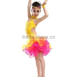 High Level Kids Professional Competition Latin Dance Costume for Girls Bright Drill Tassel Latin Dance Skirt thumbnail-6