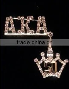 Rhinestone AKA Greek Letters Alpha Kappaa Alpha 50 Crown Lapel Pin Brooch Jewelry thumbnail-1