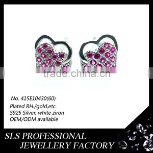 925 Sterling Silver Earring Stud Micro Paved Ruby Stones Heart Shape Earrings Child Earring thumbnail-2