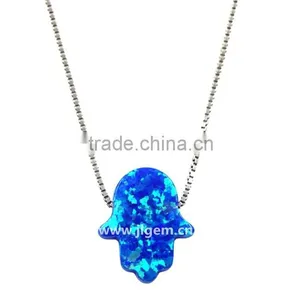 Beautiful Synthetic 925 Silver Sterling Blue Hand Opal Pendant Necklace thumbnail-2