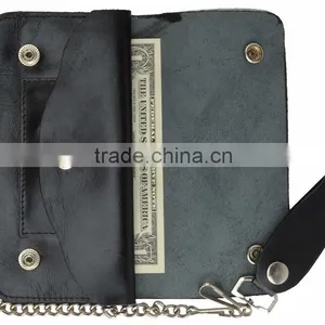 Mens Genuine Leather Large Trucker Chain Wallet With Button Closure thumbnail-4