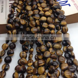 Whole Sale Price 10mm Yellow Tiger Eye Stone Flat Coin Beads thumbnail-2