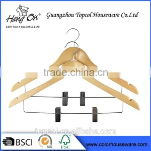 Wooden Clothes Hanger With Clips/natural Color Wood Hanger thumbnail-1