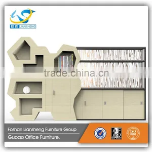 Natural Style New Design Office High MDF Wall Book Storage Shelf GFC001 thumbnail-1