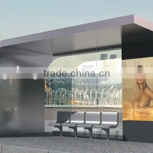 Stainless Steel & Aluminum Outdoor Bus Stop Shelter Design for City Street Construction thumbnail-2
