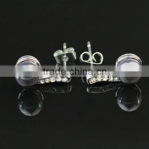 Austrian Crystal Black Pearl Stud Earrings thumbnail-5