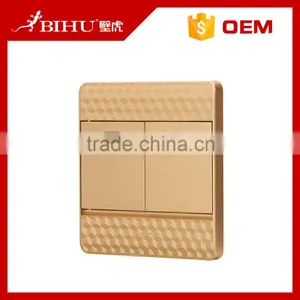 China Fashion Design BIHU Golden Color Panel 2 Gang Electrical Wall Switch Prices thumbnail-4