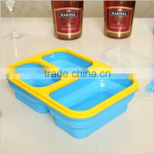 3-compartment Food Container,Lunch Box, Leak Proof,Microwave Safe,Silicon Collapsible Lunch Box,Tray With Lid Silicone Lunch Box thumbnail-1