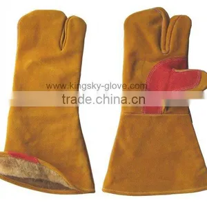 3 Fingers Cow Split Leather Fully Lined Welding Glove thumbnail-1