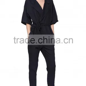 Women V Neck Belted Short Sleeve Stripe Regular Fit Jumpsuit thumbnail-4