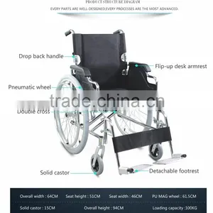CHROMED STEEL FRAME,FLIP-UP DESK ARMREST,DETACHABLE FOOTREST,SOLID CASTOR, HOT SALE MANUAL WHEELCHIR thumbnail-1