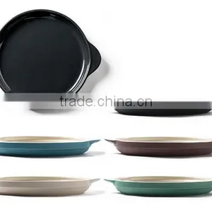 9'' Ceramic Round Bakeware With Ear Handle Ceramic Cake Bakeware With Handle Breakfast Ceramic Tray thumbnail-4