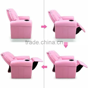 Personalized Hot Vinyl Kids Recliner With Cup Holder And Headrest Pink thumbnail-5