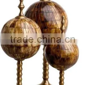 Metal & Bone Inlay Table Top Globe Decoration Set of 3 thumbnail-1