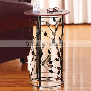 RH-4648 Metal Circle Motif Accent End Table or Wood Top Bird Barrel Round Sofa Side Table thumbnail-1