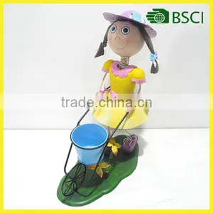 YS15746 21"H Lovely Girl Garden Metal Wheelbarrow Planter Pot thumbnail-1