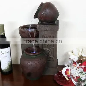 Tiered Pottery Tabletop Water Fountain With LED Lights thumbnail-1