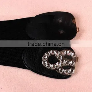 Fashion Rhinestone Paved S Flower Pattern Alloy Buckle Elastic Sex Women Lady Waist Belt thumbnail-2