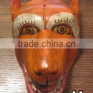 Hand Crafted Wooden Mask of Animal Face Wall Hanging Made In Nepal thumbnail-2