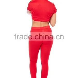 Plain Track Suit Wholesale Womens Red Ribbed Solid Hoodie Crop Top Leggings Set 2 Piece Casual Wear Latest Design Tracksuit thumbnail-4