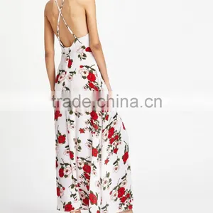 Whosale Clothing OEM Hollow Out Slit Crisscross Back Calico Print Dress thumbnail-4