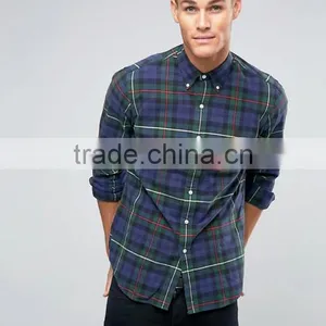 2016 High Quality Custom Long Sleeve Check Print Button Down Collar Chest Pocket Mens 100% Cotton Casual Shirts thumbnail-1