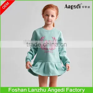 OEM Older Girls Long Sleeve Sweat Shirt Little Princess Embroidery Graphic Ruffle Hem Dress thumbnail-1