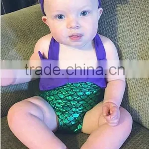 European Kids Hot Swimwear Girls Aqua Blue Bandeau Bubble Shorts Vintage Headwrap 3 Piece thumbnail-4