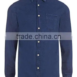 Navy Blue Oxford Long Sleeve Shirt With Chest Pocket thumbnail-4