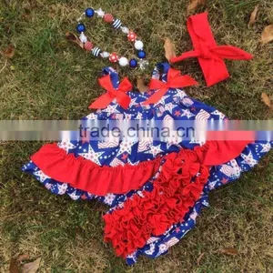 2015 New Baby Boutique Grils 4th of July Patriotic Swing Outfits With Matching Necklace and Bows Set thumbnail-1