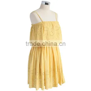 2017 SINGLE COLOR Adjustable Spaghetti Strap Embroidered Women Short Dress thumbnail-4