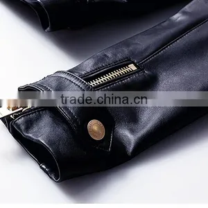2017 Latest Designs Lady Casual Fashion Women Leather Motorcycle Jacket for Wholesale thumbnail-4