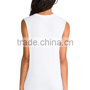 Raw Cut Arm Holes Plain White Tank Top thumbnail-3