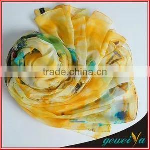 Yellow Flower Chiffon Digital Printed Arab Shawl thumbnail-1