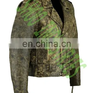 Men's Black Leather Motorcycle Biker Jacket With Zip Out Lining and Side Laces thumbnail-4