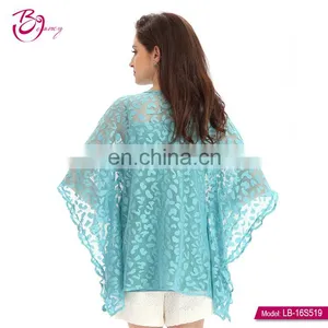 Jaquard Lace Free Size Poncho Cover-up Blouse for Old Lady thumbnail-3