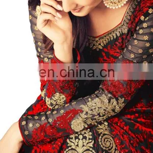 Stylish Attractive Wedding Party Wear Anarkali Gown Style Suits 2018 (Semi-Stitched) thumbnail-2