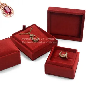 Professional Customization Square Jewelry Packaging Velvet Red Romantic Wedding Ring Box thumbnail-1