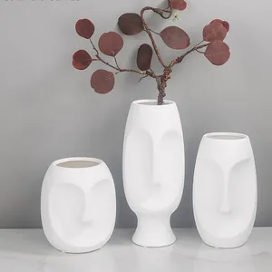 Human Face White Nordic Style Ceramic Decoration Vase For Living Room And TV Bench thumbnail-2