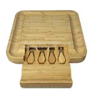 Wholesale Bamboo Wood Cheese Boards and Knife Set Bamboo Serving Platter Cheese Cutting Board Set thumbnail-1