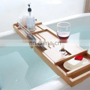 2020 New Natural Bamboo Bathtub Rack Retractable Nordic Light Luxury Bathtub Show Caddy Bamboo Wood Bathtub Caddy thumbnail-3