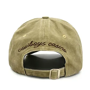 Factory Price Custom 6 Panel Washed Hat Low MOQ Khaki Side Horse Embroidery Sport Cap thumbnail-5
