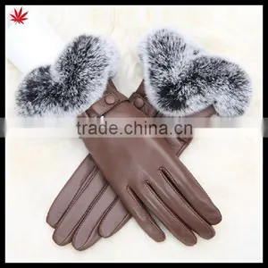 Women /ladies Classic Elegant Sheepskin Leather Gloves With Rabbit Fur thumbnail-1