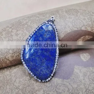 Factory Price Crystal Pave Big Blue Lapis Lazuli Gemstone Pendant thumbnail-1